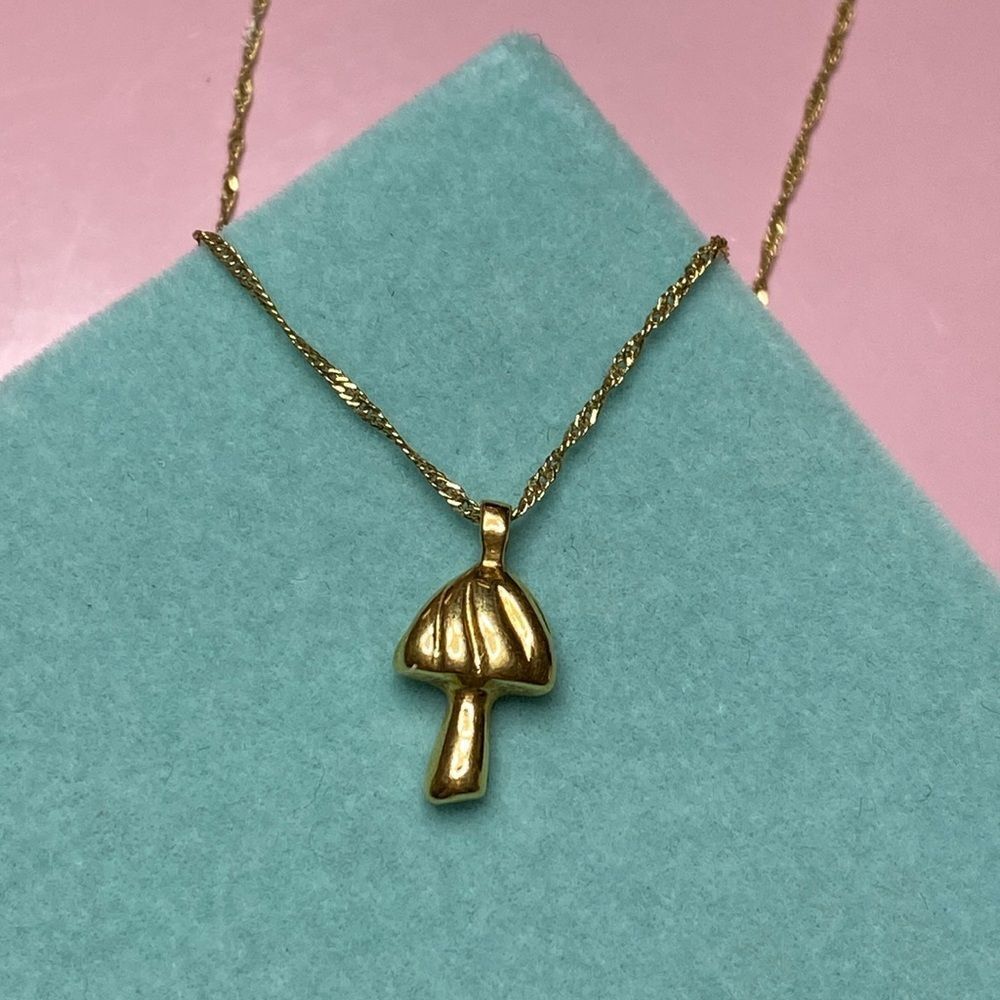 💛 Unique 14k Gold Vermeil Mushroom Charm Necklace